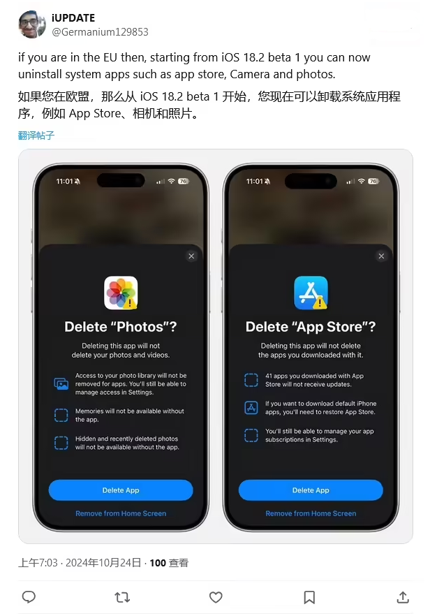 宁国苹果手机维修分享iOS 18.2 支持删除 App Store 应用商店 