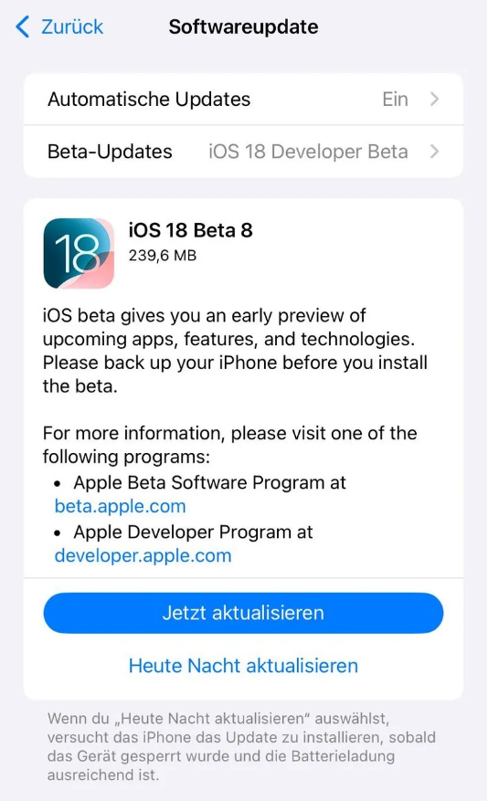 宁国苹果手机维修分享苹果 iOS / iPadOS 18 开发者预览版 Beta 8 发布 